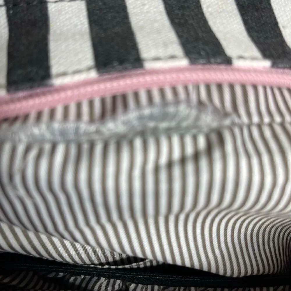 Lovevook laptop  shoulder bag Black & white stripes canvas,pink faux leather